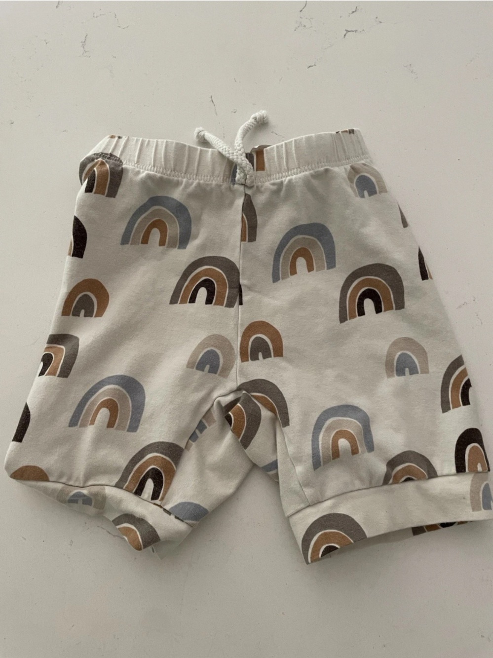 Cream Rainbow-Print Kids Shorts with Drawstring